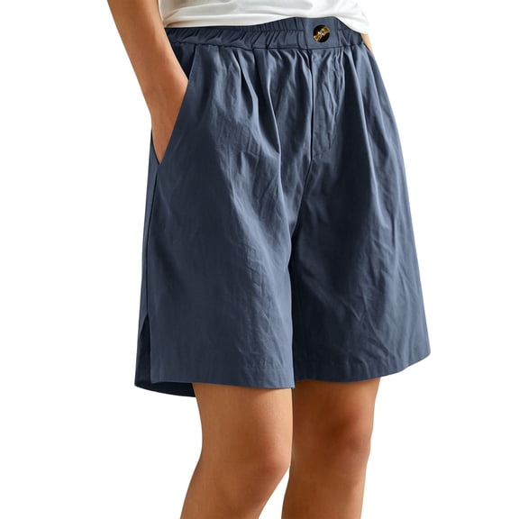 ByworldtasicNo Boundaries Wide Leg Cotton Shorts for Women Elastic High Waisted Pleated Casual Loose Bermuda Shorts