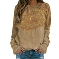 thumbnail image 2 of Fall Sweaters for Women Dressy Women's Star Print Hatless Sweatshirt Long Sleeve Fashion Top Sweatshirt Loose Pullover Top Gold XXL, 2 of 5