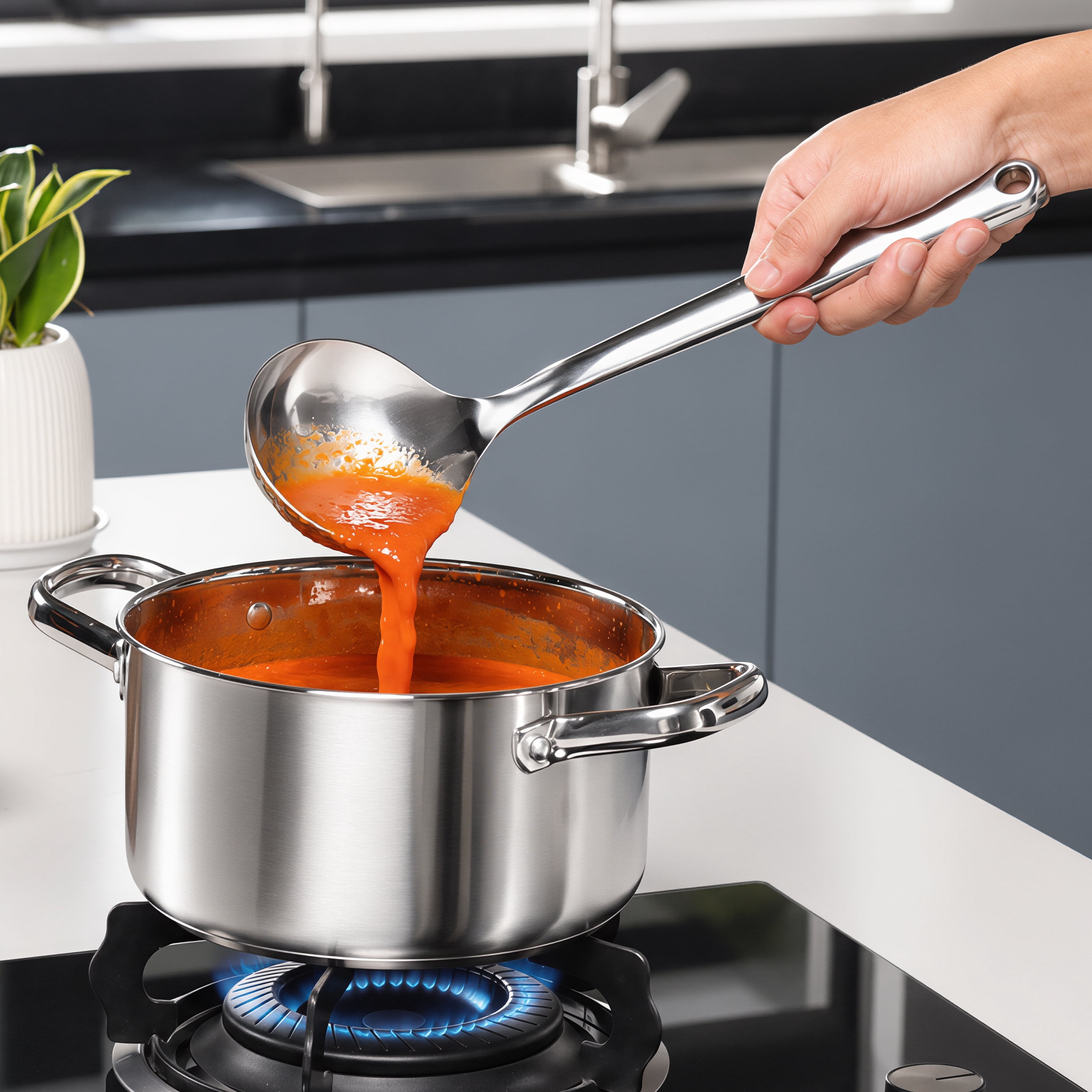 Mainstays 12.5-Inch Stainless Steel Cooking Ladle, Dishwasher Safe