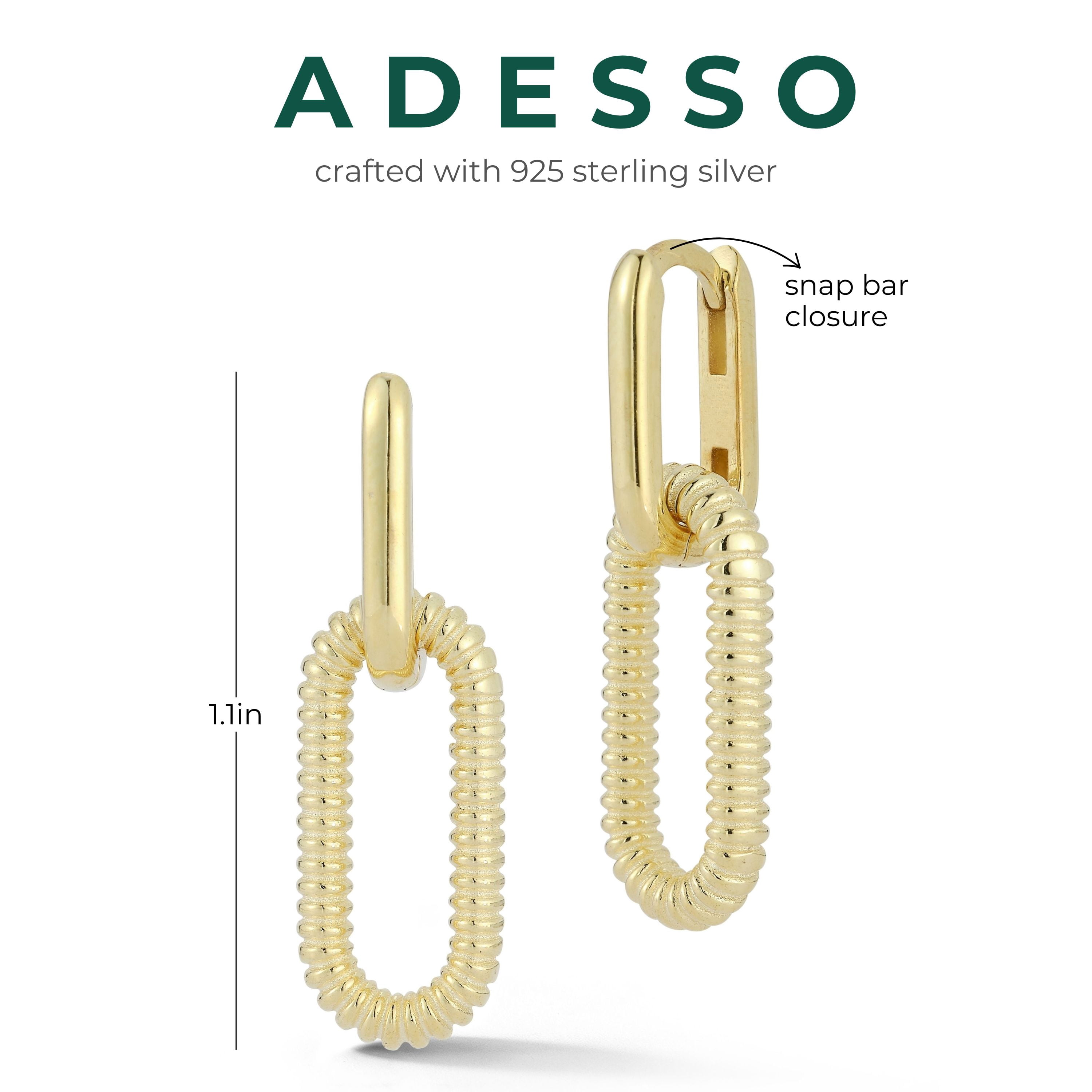Adesso Milano Jewelry Sterling Silver Paperclip Link Drop Earrings for Women, Gold