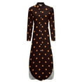 thumbnail image 5 of 2024 Polka Dots Print Chiffon Dress Orange and Black Trendy Dresses Womens Long Sleeve Stylish V Neck Printed Oversized Casual Dress, 5 of 6
