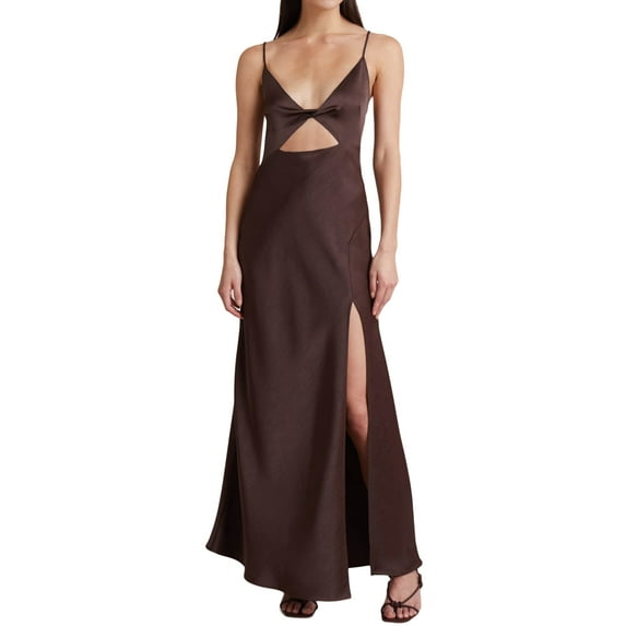 Sedceaty Women Summer Slip Dress, Patchwork Spaghetti Strap Deep V Neck Hollow Out Slit Hem One-Piece for Ladies, S/M/L/XL