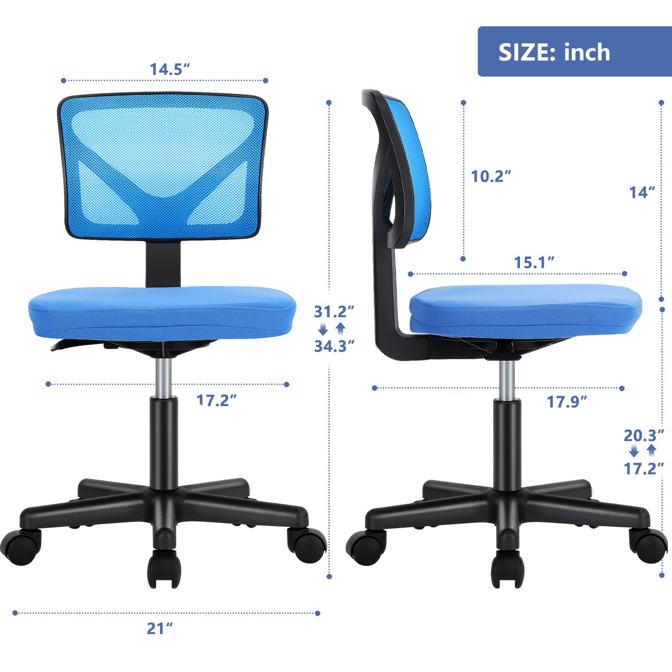 JOINSUN Desk Chair with Lumbar Support & Adjustable Height, 200 lb. Capacity, Blue