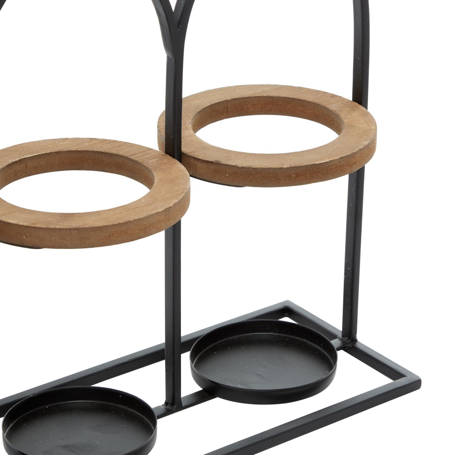 DecMode 17" x 16" Black Metal Bottle Shaped 3 Bottles Wine Holder, 1-Piece