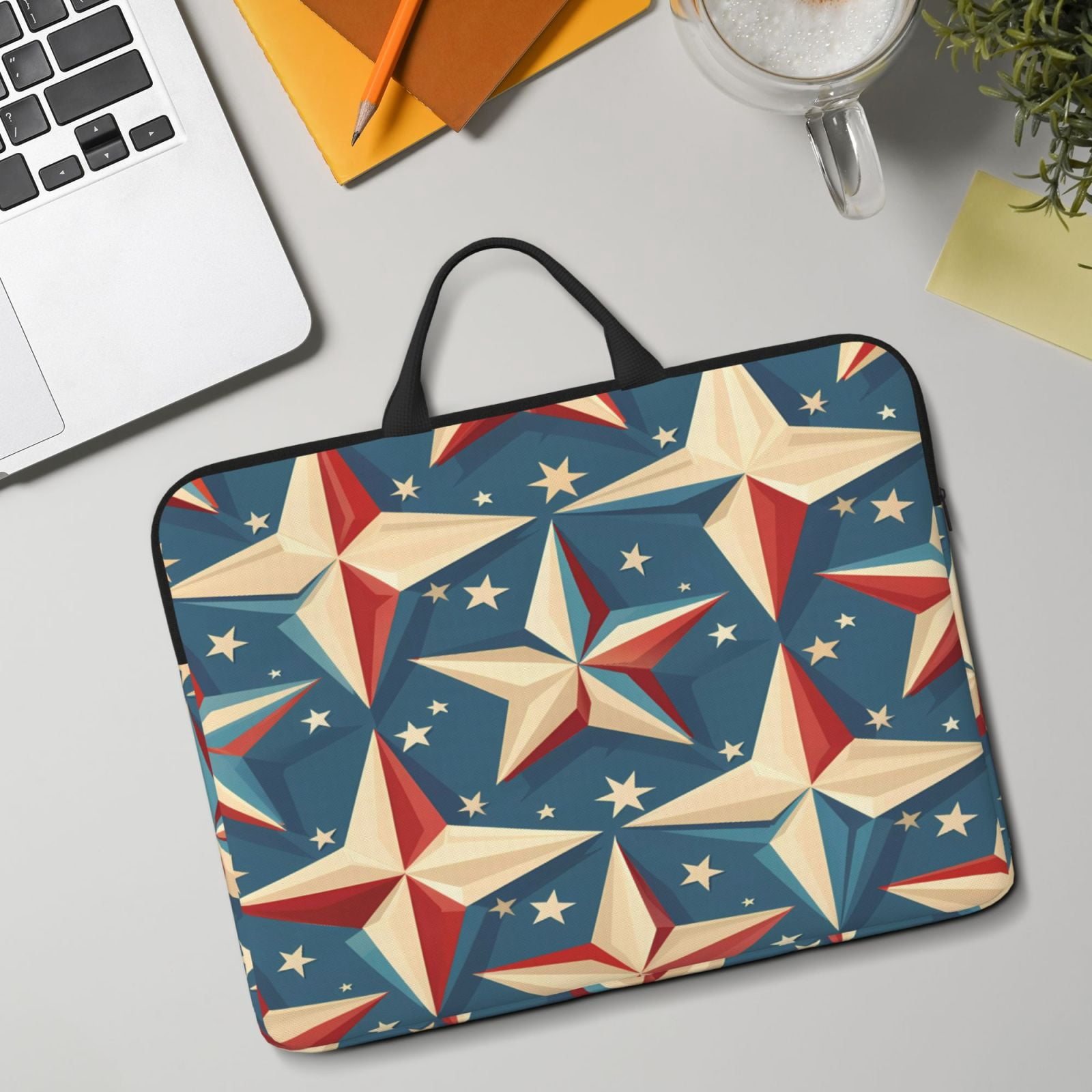 Laptop Sleeve Bag For Women Men 14inch Waterproof Durable Protective Computer Carrying Cover Handle Laptop Case Bag Independence Day Theme Elements Star (7)
