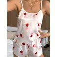 thumbnail image 2 of FEORJGP Women's Satin Pajama Set Ladies Summer Loungewear Sleeveless Camisole Heart Print Cami Tops Casual Shorts Loose Soft Sleepwear Sets, 2 of 8