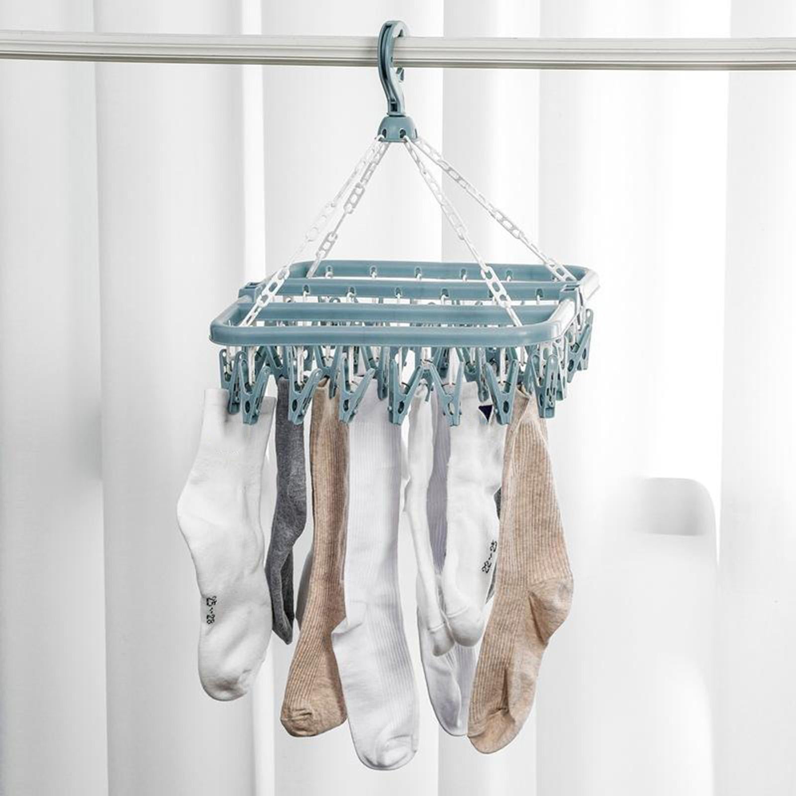 veasfak 2 Piece 32 Pin Indoor Folding Clip Hangers Hanger Washing Line Clothesline