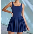 thumbnail image 3 of Womens Square Neck Tennis Dress Pleated Sleeveless Built in Shorts Golf Athletic Dress with Pockets Navy Blue S, 3 of 7