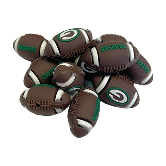 Green Football Bay Shaped Logo Focal Beads 12 pk 1.16 Silicone for Freshie Hangers Beadable Pens Cheese Keychains Charms Sports Ball