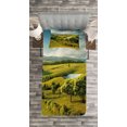 thumbnail image 3 of Ambesonne Green Quilted Bedspread Set 2 Pcs, Countryside Forest Lake, Twin Size, Green Blue, 3 of 3