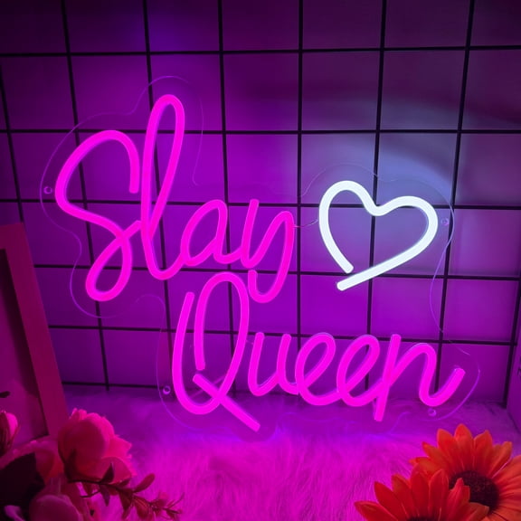 Slay Queen Neon Sign, Slay Queen Led Signs for Wall Decor, Dimmable Pink Neon Light Sign for Bedroom, Preppy Girl Aesthetic Room Dorm Decor, Neon Gift for Girls