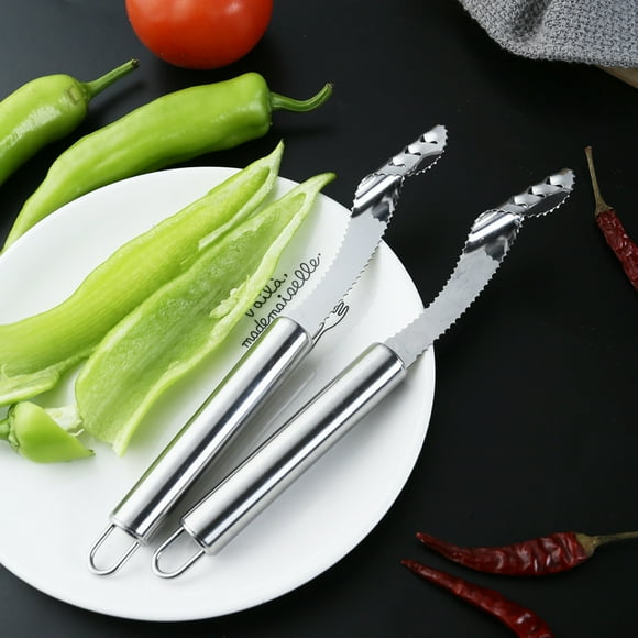 Airle Pepper Corer Rotary Cutter Head Barbs Design Double-sided Serration Stainless Steel Fruit Vegetable Core Remover for Dining Room