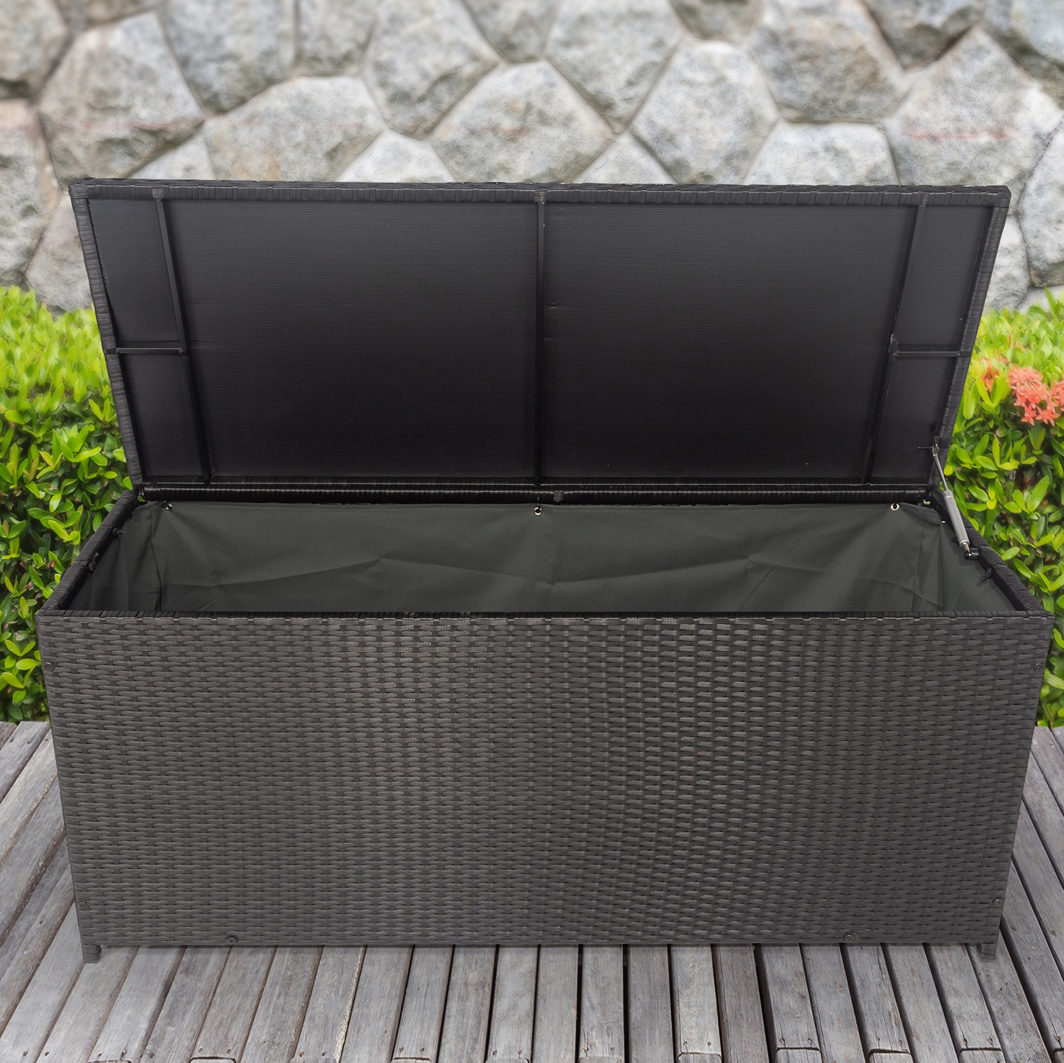 Seizeen Outdoor Storage, Rattan Deck Box Bench for Outside, XL Patio