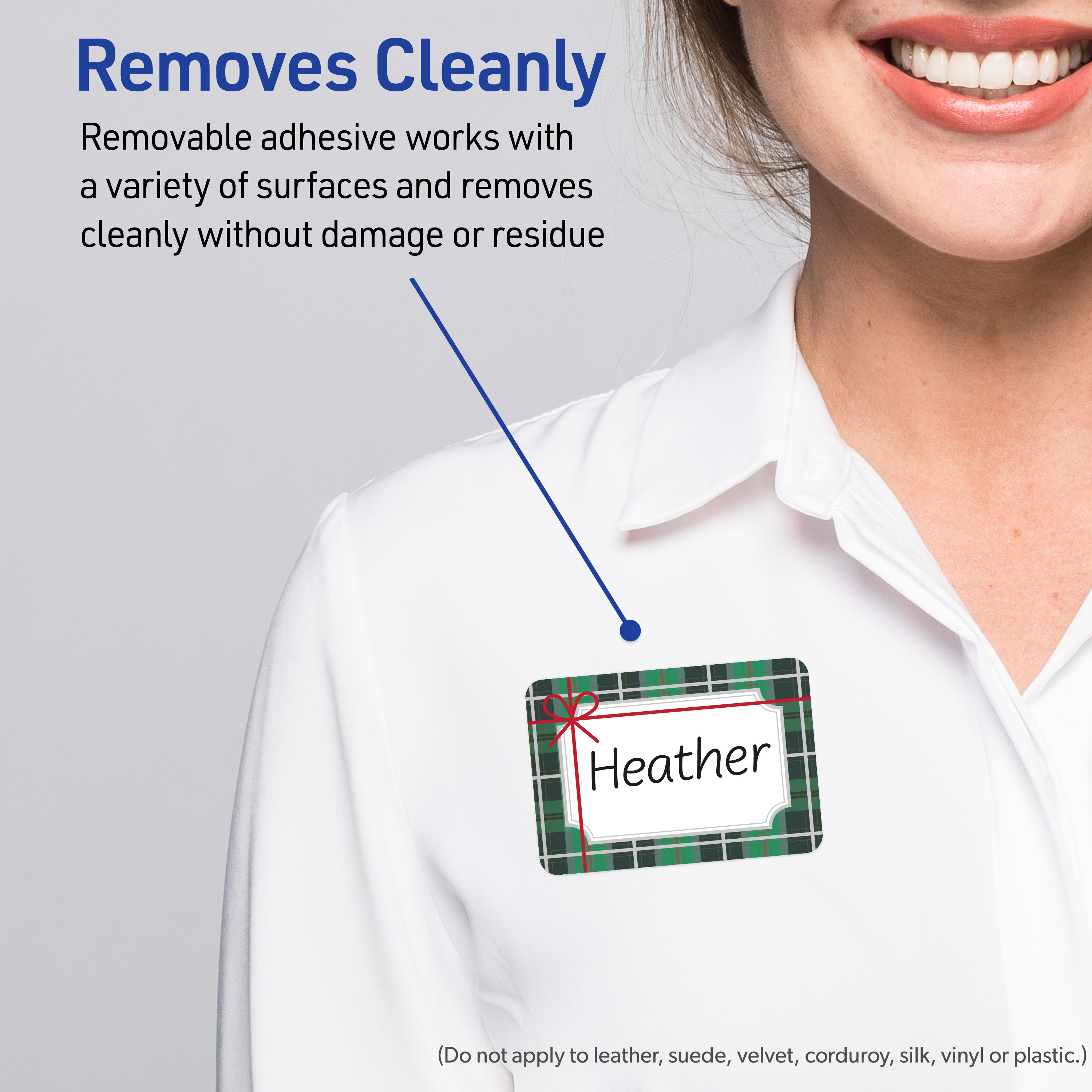 Avery Adhesive Name Tags, Matte White, Silver & Green Plaid