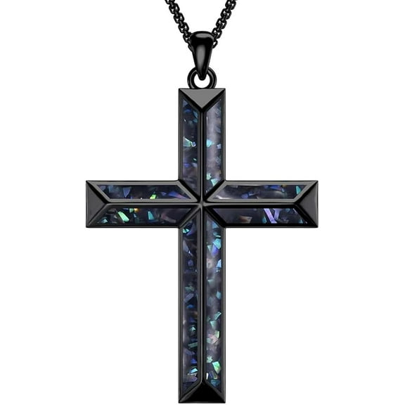 Cross Necklace for Men 925 Sterling Silver Black Cross Turquoise Pendant Christian Jewelry Religious Gifts for Men