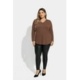 thumbnail image 3 of CASSIE LIZ Plus Size Womens Tops 4X Elegant Brown Striped V-neck T-shirts Fall and Winter Classic Solid Long Sleeve Warm T-shirt 4XL 24W 26W, 3 of 5