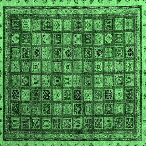 Ahgly Company Indoor Square Oriental Emerald Green Modern Area Rugs, 6' Square