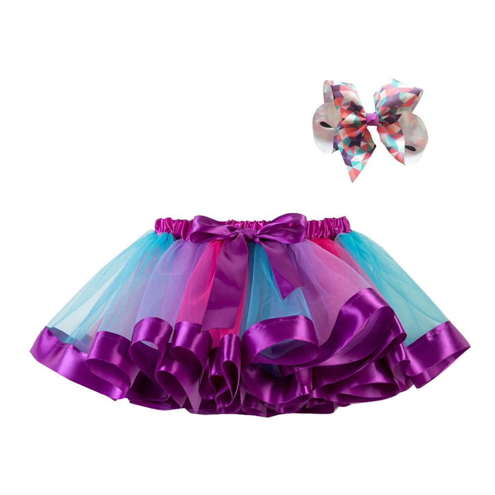 Girls Rainbow Tutu Skirt Tulle Fluffy Ballet Tiered Dance Princess Party Dress 