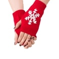 thumbnail image 3 of 1 Paire de Gants Tricotés Demi-Doigt Confortables Hiver Délicats Simples avec Motif Flocon de Neige Rouge, 3 of 6