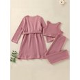 thumbnail image 4 of Girls Elegant Solid Color Knit Tank Top & Pants & Nightgown With Belt 3pcs Set Autumn Winter, 4 of 6