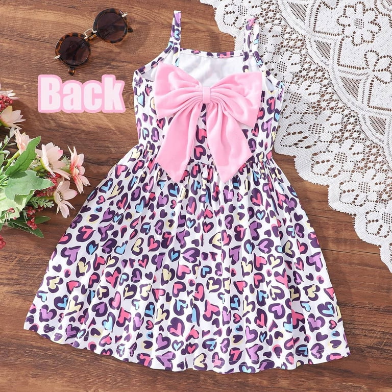 4t pink valentine dress Baby Girls Leopard Summer Bowknot Dress Casual Vacation Sundress Toddler  Sleeveless Dress Size 7 (Leopard-308)