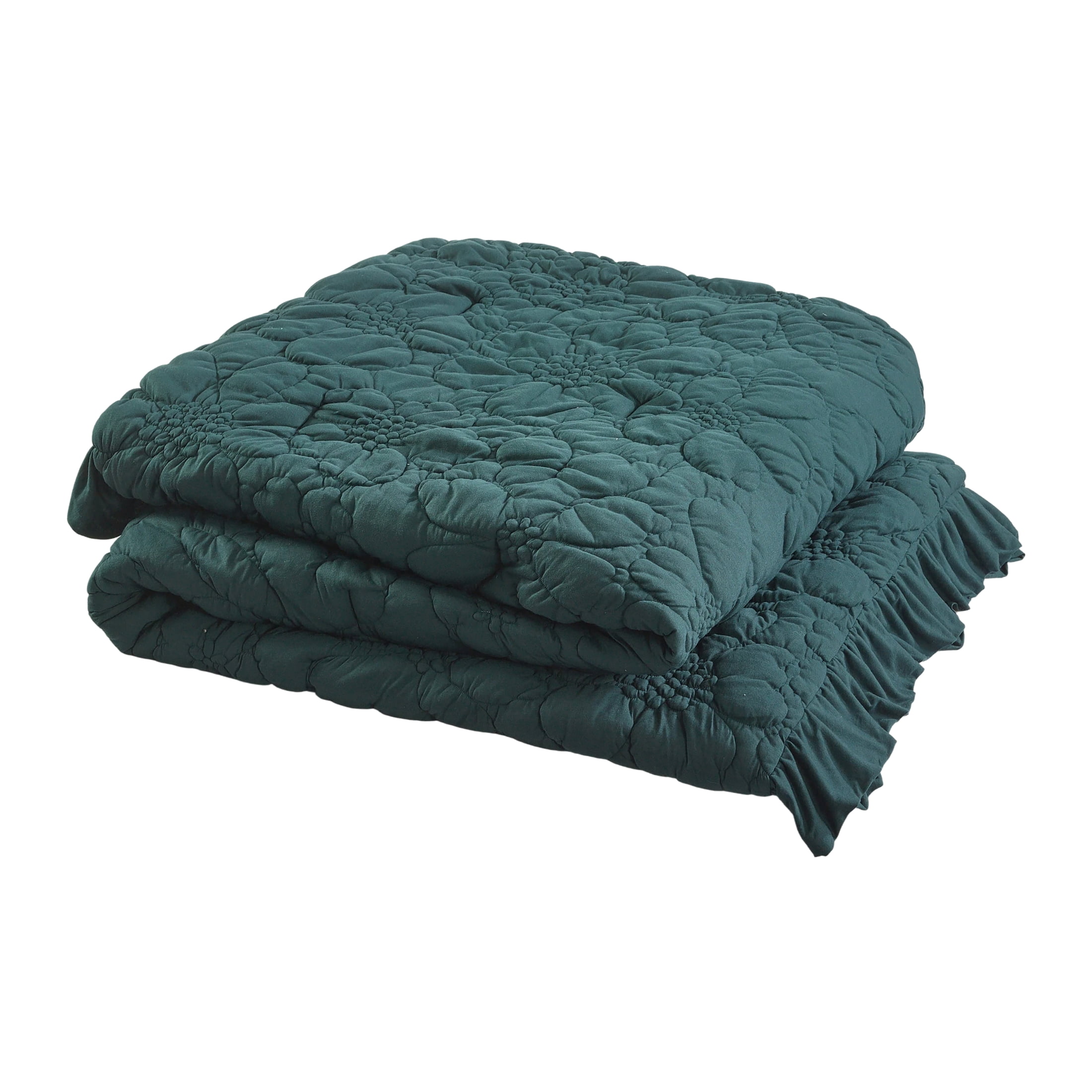 The Pioneer Woman Ruched Floral 3-Piece Comforter Set, Full/Queen, All Season, Teal