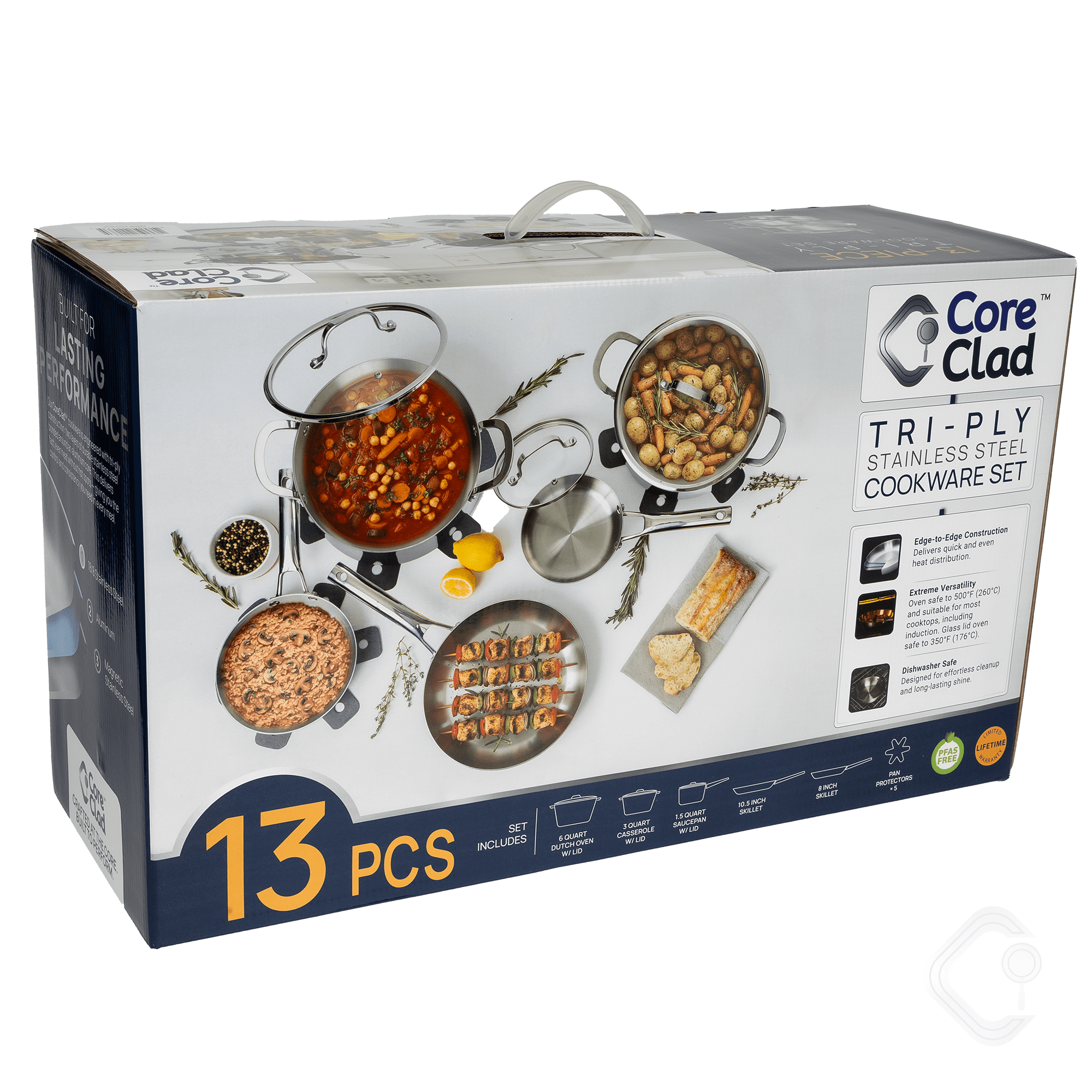 CoreClad 13-Piece Tri-Ply Stainless Steel Cookware Set, Induction