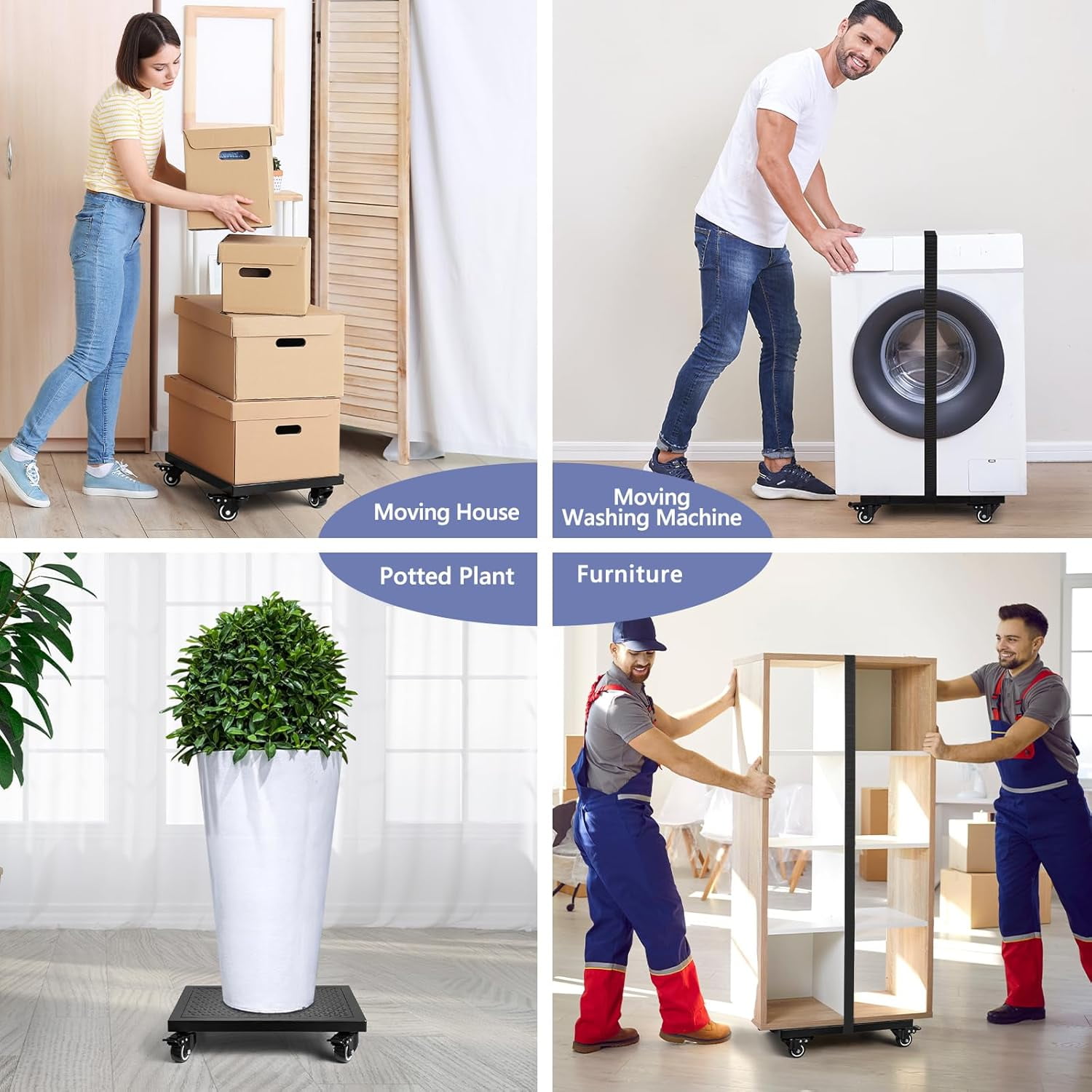 Heavy Duty Furniture Dolly 1000lbs Capacity，4 Wheel Furniture Movers with Brakes，16" x 12" Strong Steel Platform for Sofa, Safe, Appliances Moving (1 Pack)