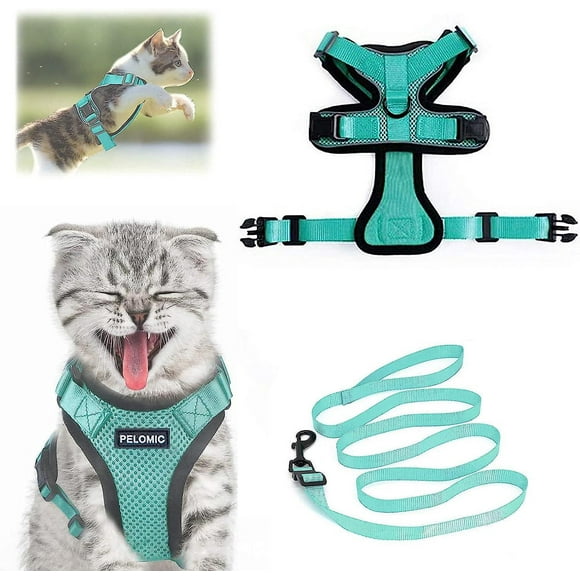 Lishi Adjustable Cat Scarf and Leash Set for European and Persian Cats in Blue - Breathable collar vest included