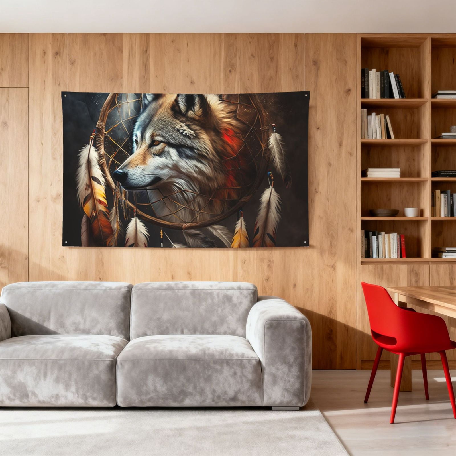Dream Wolf Feather Art Four Hole Decorated Banner Flag for Garden Yard Home Decoration Indoor Outdoor 4x6 Ft
