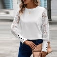 thumbnail image 5 of Olyvenn Stylish Womens Long Sleeve Shirts Lace Top Dressy Business Casual Blouses Spring Fashion Outfits Clothes Waffle Puff Sleeve Tops White 4, 5 of 9