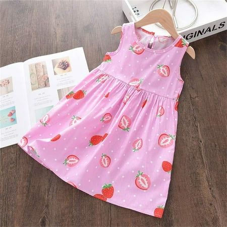 

PEASKJP Summer Dresses for Girls Girls Toddler Short Sleeved Flowy Pageant Sundress Floral Printed Dress Pink 5-6 Years