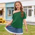 thumbnail image 4 of hoksml Girls One Shoulder T-Shirt, Short Sleeve Casual Top, Kids Off Shoulder Tee for Back to School, 4 of 9