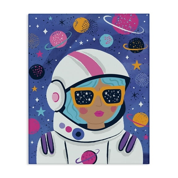 Stupell Industries Astronaut Gal in Space Astrology & Stars Painting Wrapped Canvas Art Print Wall Art, 16 x 20