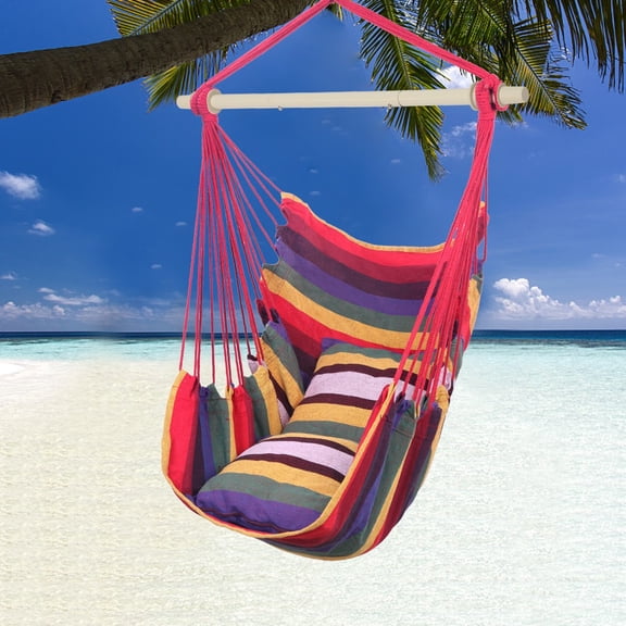 FASCK Hanging Hammock Chair Swing,Hanging Rope Chair with 2 Pillows,Hammock Chair Comfortable and Durable Cotton Canvas for Any Indoor or Outdoor Spaces