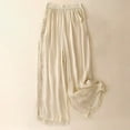 thumbnail image 2 of Jamsmile Womens Pants Spring Summer Loose Vintage Elastic Waist Wide Leg Pants Casual Long Pants Beach Straight Trousers, 2 of 7