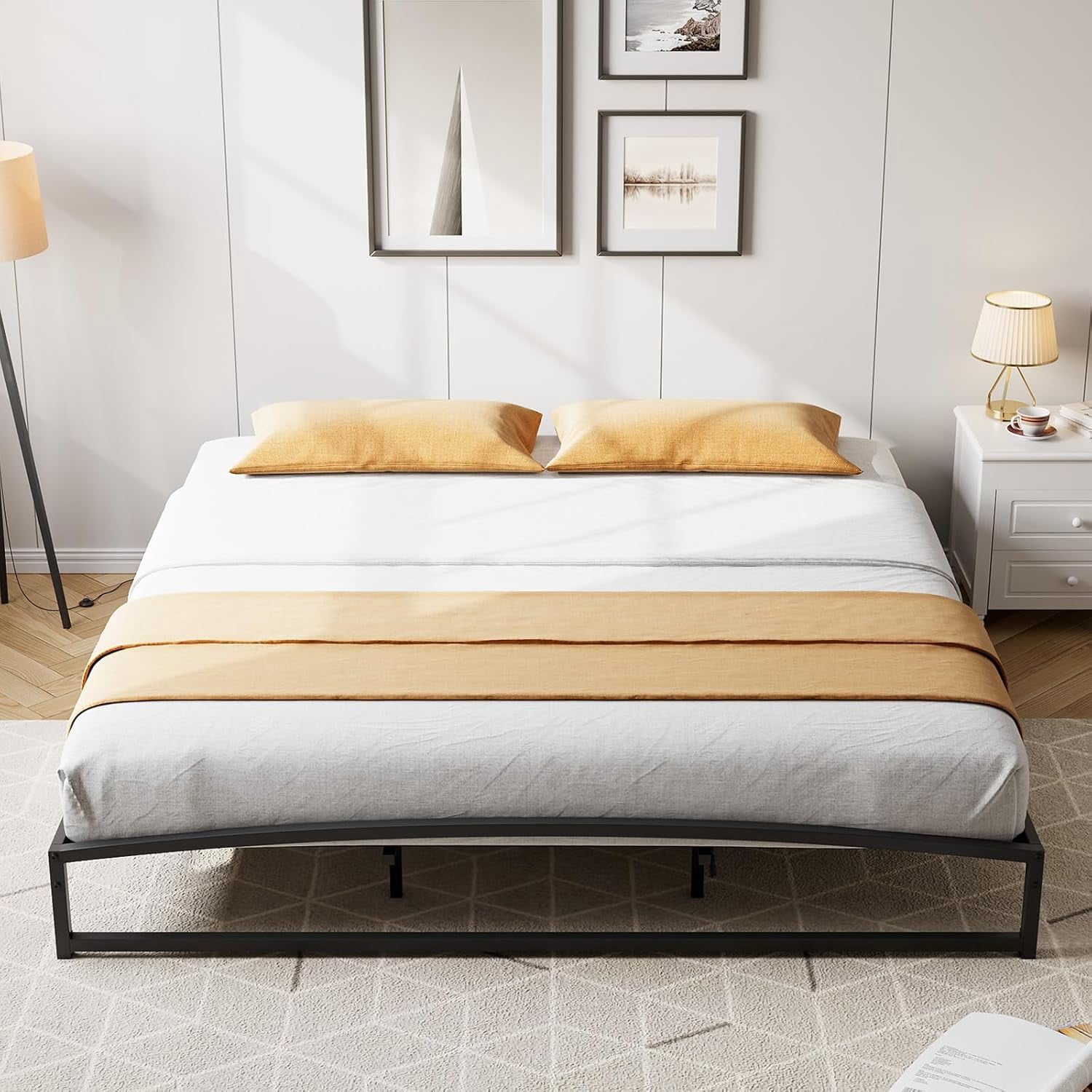 King Size Metal Bed Frame,Platform King Bed Frame with Arch Design,10 Inch Heavy Duty Strong Support Slats,Sturdy Mattress Foundation,Easy Assembly,No Box Spring Needed，Black