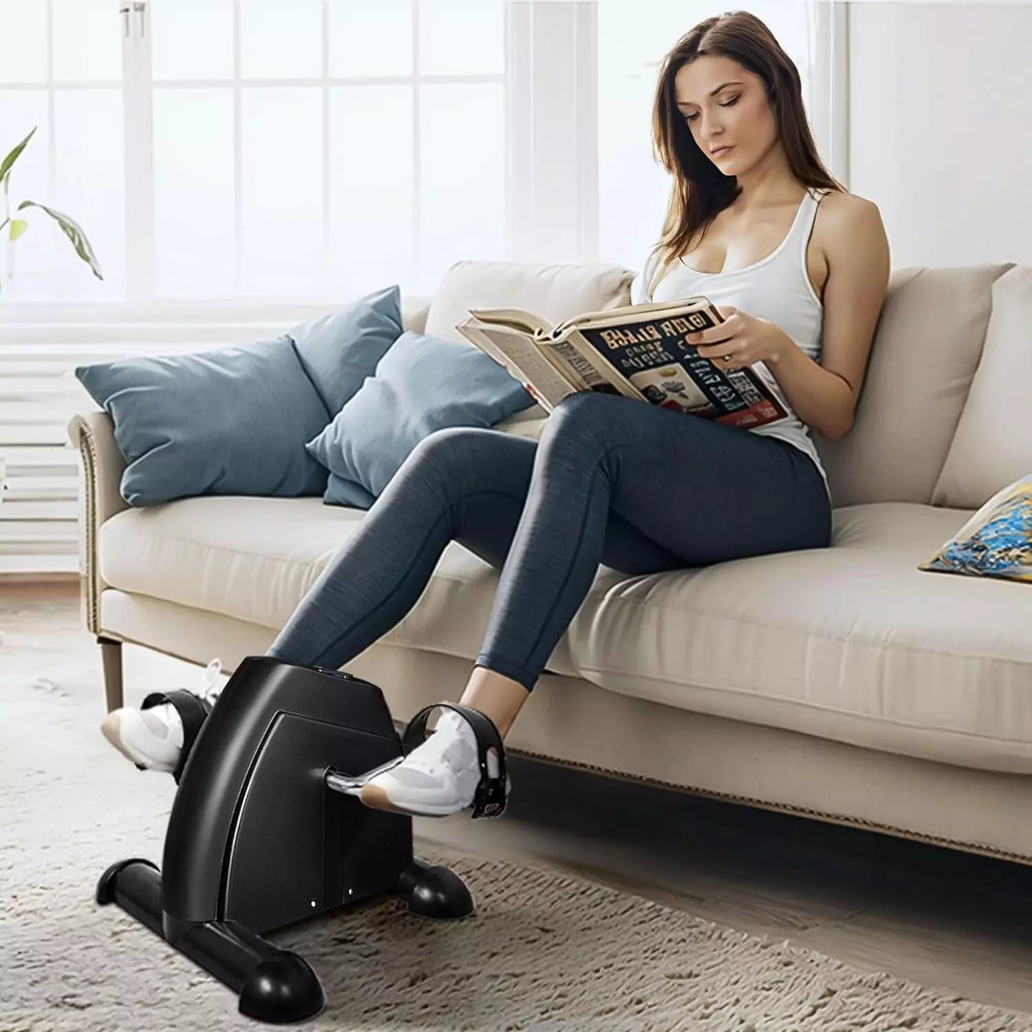 Under Desk Bike Pedal Exerciser Mini Exercise Bike for Arm/Leg Exercise, Pedal Exerciser for Seniors with LCD Display