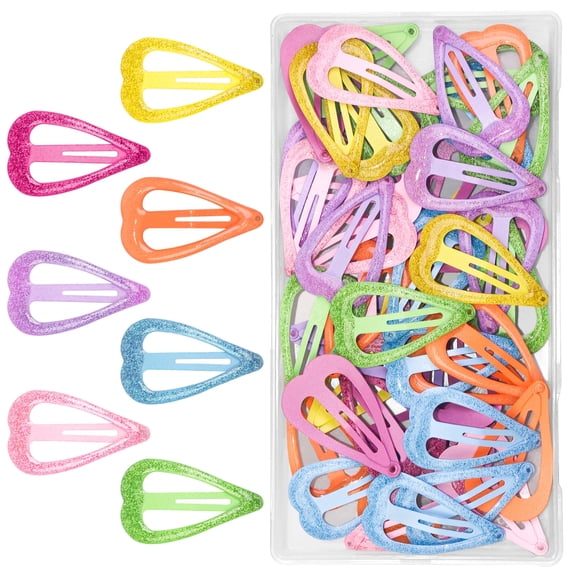 105 Pcs Glitter Heart Snap Hair Clips, Non-Slip Barrettes for Women & Girls, Multi-Color Small Hair Clips for Daily Wear, Party, Holiday Hairstyles