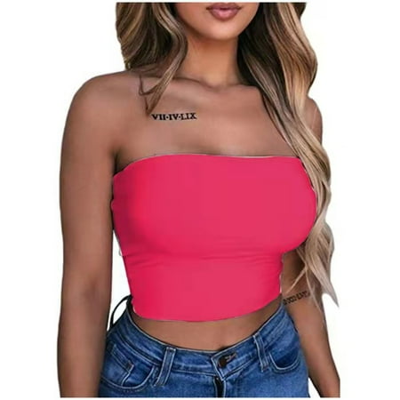 Tejiojio Women Clothes Clearance Women's Solid Color Summer Fashion Casual Top Tube Top Strapless Blouse