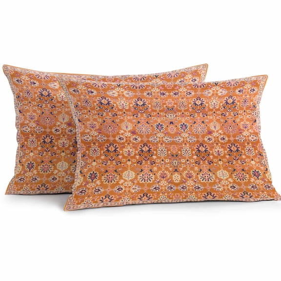 Lumbar Pillow Covers 20x12 Inch Set of 2, Boho Orange Waterproof Outdoor Pillow Covers, Country Style Bohemian Floral Retro Tribal Decorative Cushion Pillowcases for Couch, Sofa, Bed, Garden, Patio