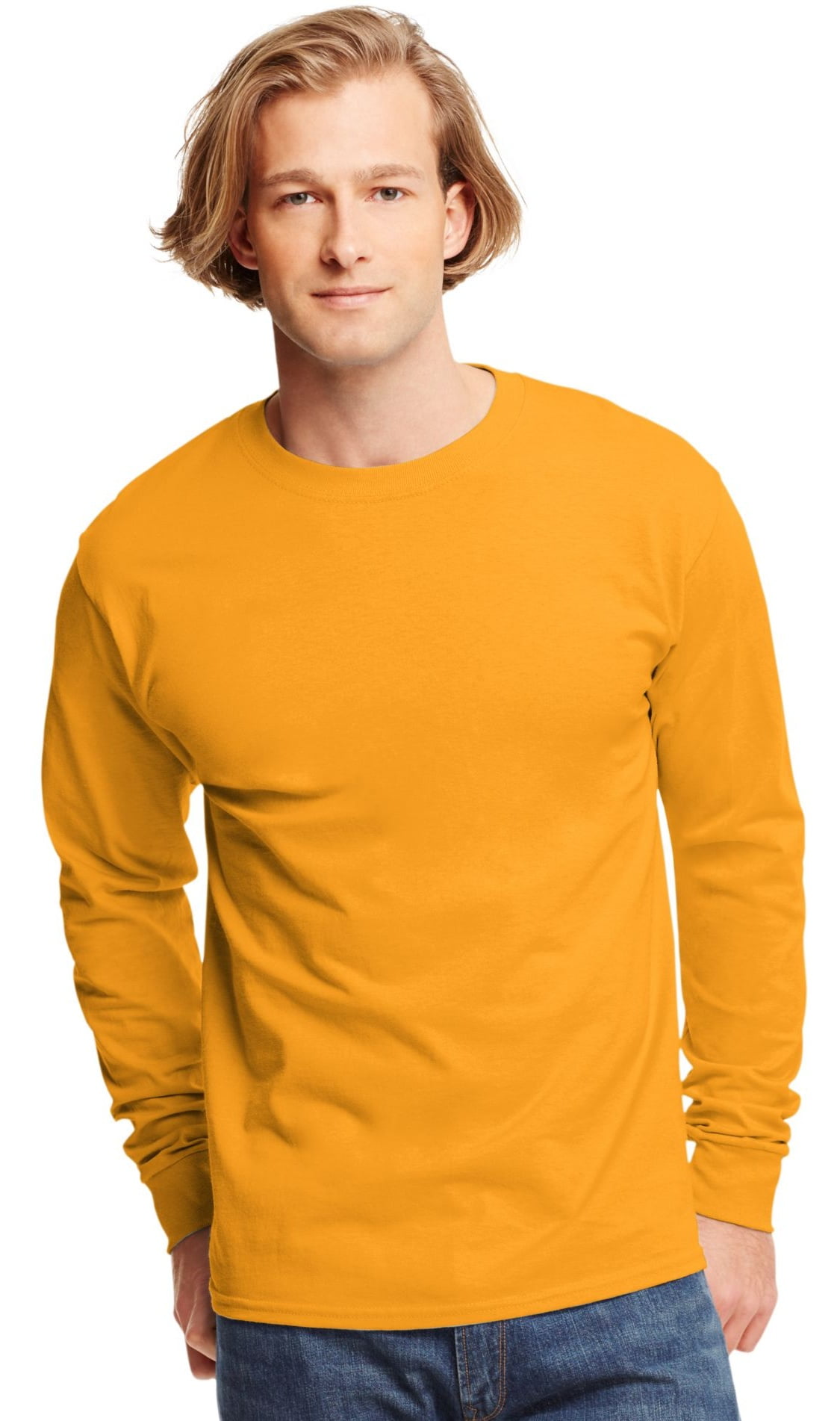 Hanes 5586 Tagless Long Sleeve T Shirt Size 3 Extra Large Gold 
