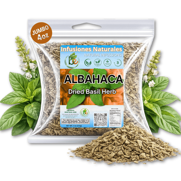Albahaca Seca para Té y Condimento (Dried Basil for Tea and Seasoning) 4oz - Vegan, 100% Natural