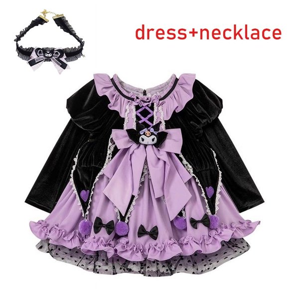 Sanrio Kuromi Girls Lolita Dress Anime Princess Dress Autumn Winter Birthday Party Role Cos Play Halloween Child Evening Dress
