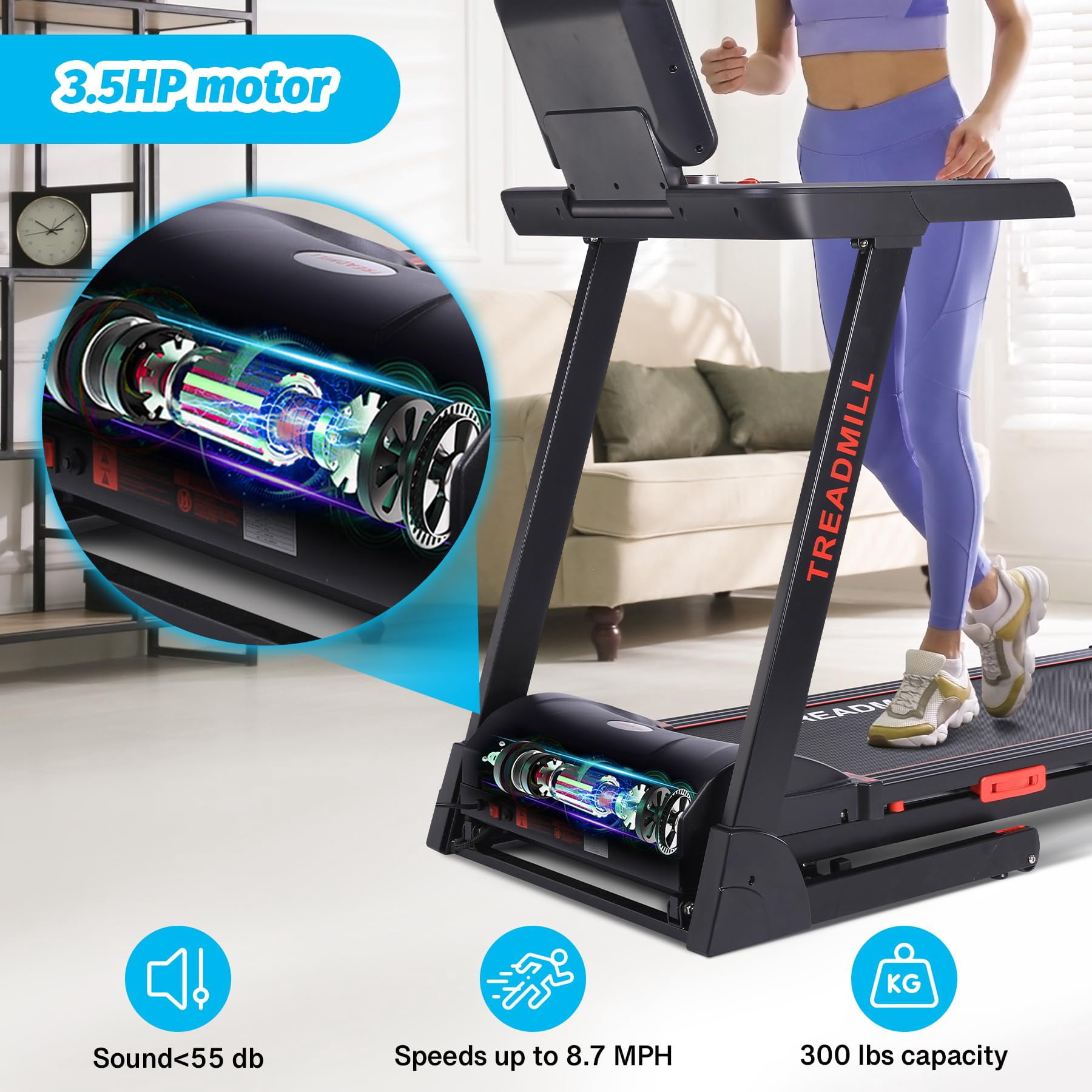 TROPOW Walking Pad Treadmill,Treadmills for Home, Treadmills for Home Small,with Heart Sensor,3.5 HP Quiet Brushless, 8.7 MPH, Shuttle Buttons,48in*18in Running Area,Running Machine
