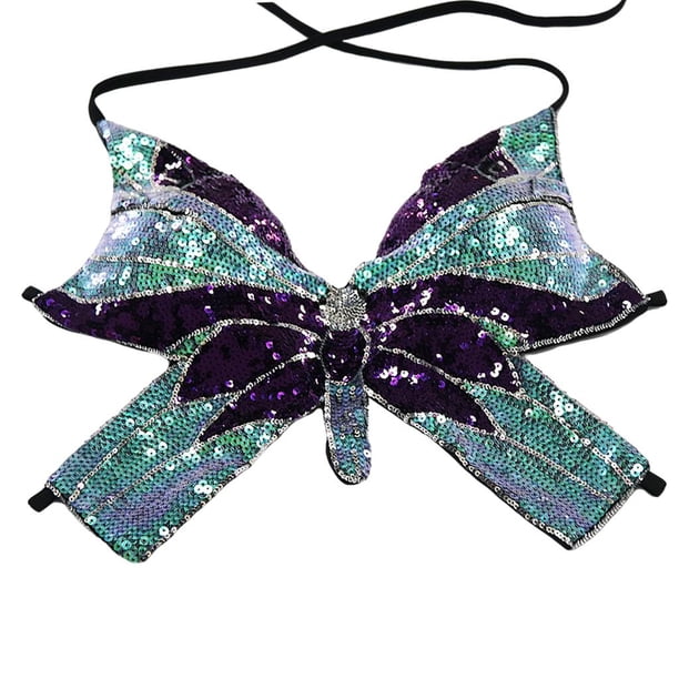 de Danza Del Vientre para Mujer Sujetaes de Lentejuelas Mariposa Halter Bra Tops Disfraces - Púrpura 2 Morado 2 BLESIY Sujetador de danza del vientre para mujer