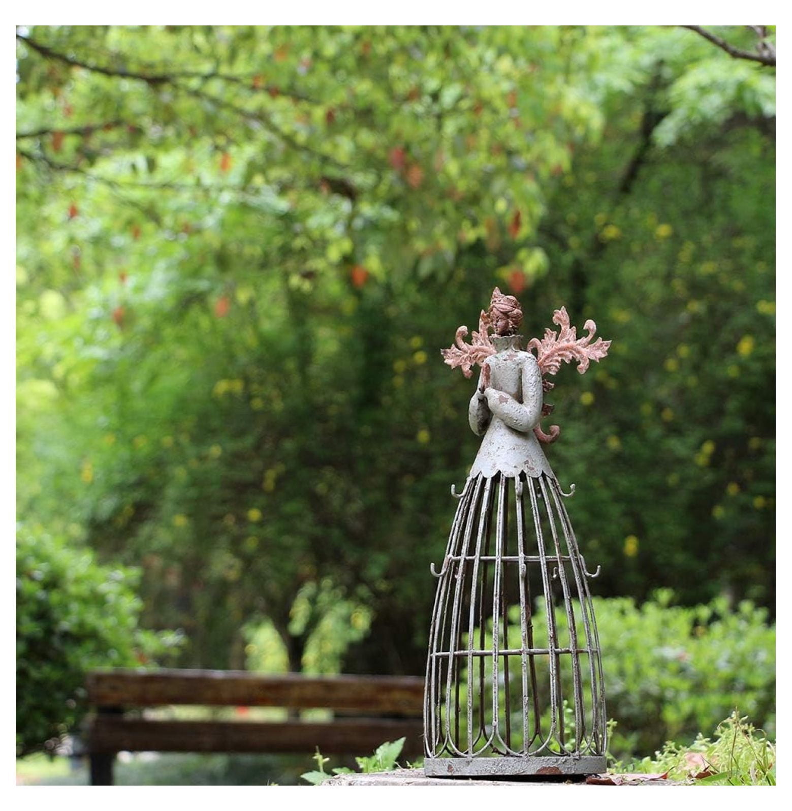 Angel Garden Statue Outdoor Antique Metal Yard Art Decor Lawn Patio Decorations Garden Trellis for Climbing Plants Potted Vines Roses (18" H)