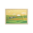 thumbnail image 1 of Harvest Wall Art with Frame, Countryside Theme Illustration at Sunrise with Village and Fields, Printed Fabric Poster for Bathroom Living Room, 35" x 23", Pastel Yellow and Multicolor, by Ambesonne, 1 of 2