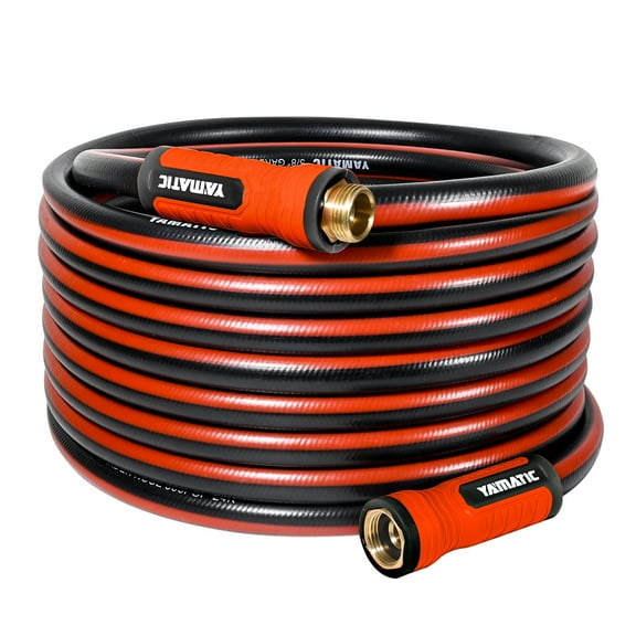 YAMATIC 50ft Garden Hose, 5/8" Leader, Brass Fittings, Leak Proof for Reel, Gardening, Car Wash