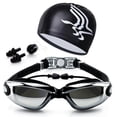 thumbnail image 1 of New Adult Swimming Glasses Kit Coated Lens Anti Fog Swim Goggles + Cap + Case + Nose Clip + Ear Plugs, 1 of 2